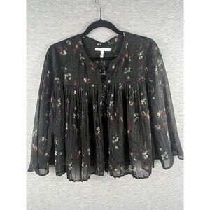 Anthropologie Avec Les Filles Blouse Medium M Sheer Black Floral 3/4 Sleeve